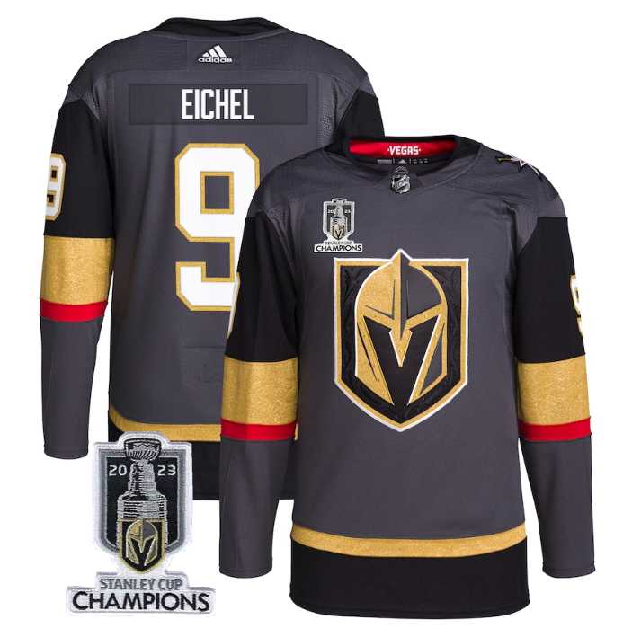 Men%27s Vegas Golden Knights #9 Jack Eichel Gray 2023 Stanley Cup Champions Stitched Jersey->vegas golden knights->NHL Jersey
